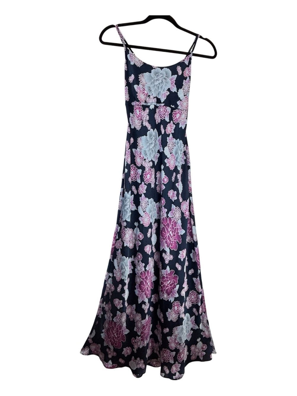 La Vie en Rose Floral Slip Dress Maxy Empire Waist Satin Strappy A-Line Flowy M